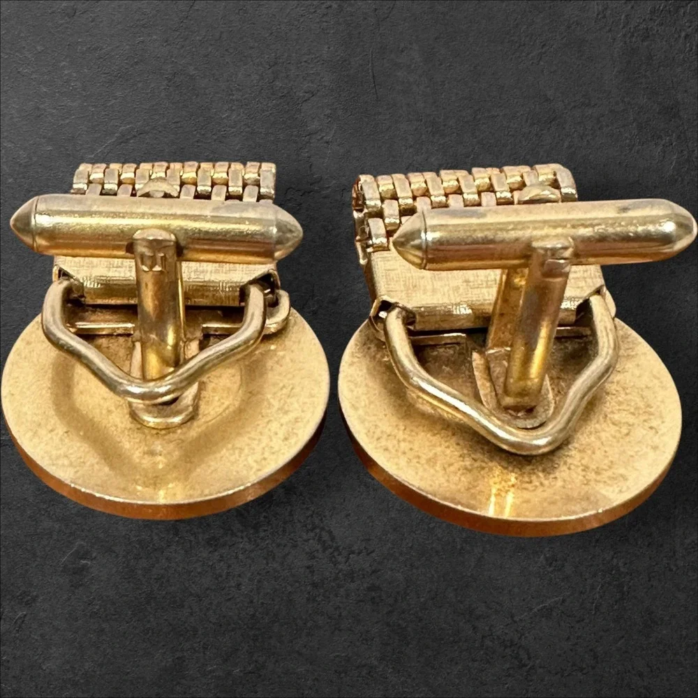 Diamond Cut‎ Gold Tone Faceted Vintage Wraparound Mesh Watchband Cuff Links